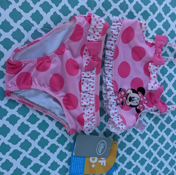 NEW-Disney Store Girls Minnie Mouse Dots with Bows 2-Piece Swimsuit size 2T - Picture 5 of 9